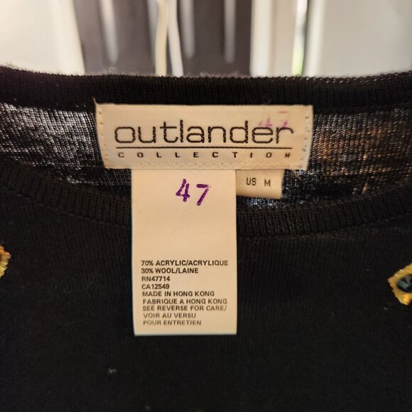 Vtg 90s Outlander Collection Black Gold Beaded Tunic Sweater Wool Blend Medium - Picture 3 of 6